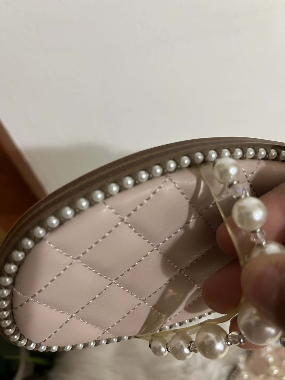 Steve Madden Pearl-Strap Clear Ankle Sandals - Nude/White Pearls New Whithout La - Picture 8 of 8
